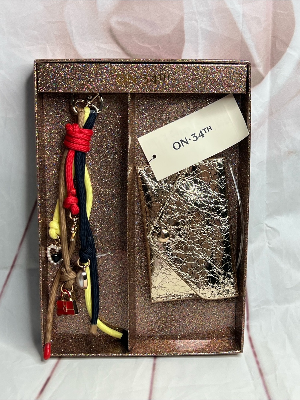 ON34TH Metallic Gold Card Case with Multi-Color Tassel Keychain
